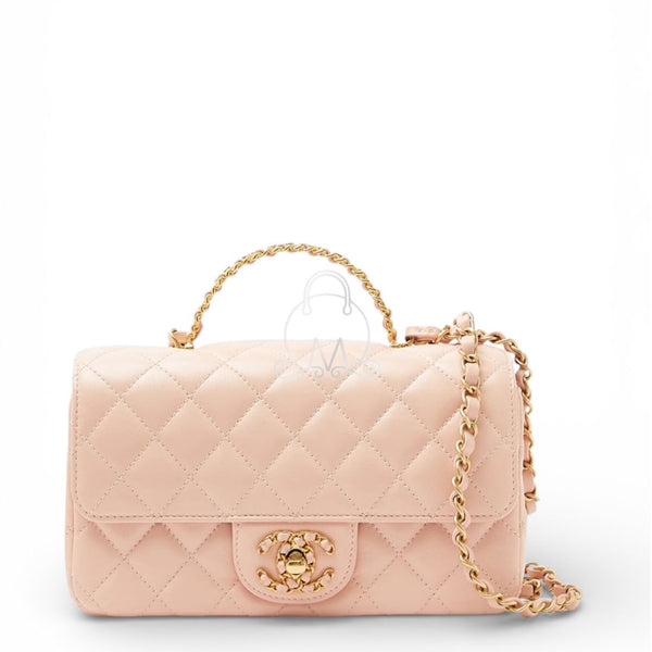 Chanel Pink Lambskin Small Top Handle Flap Bag | Authentic Luxury