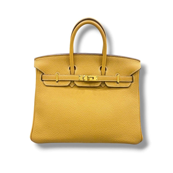 Hermès Birkin 25 Jaune Ambre Togo Leather Gold Hardware Top Handle Bag