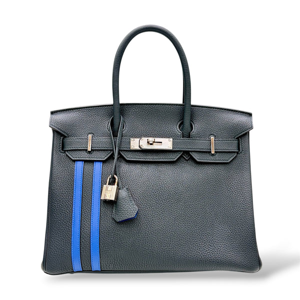 Authentic Hermès Birkin 30 Officier Vert Cyprès Bleu Zellige
