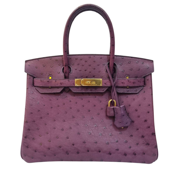 Hermès Birkin 30 Ostrich Leather Purple Gold Hardware Top Handle Bag