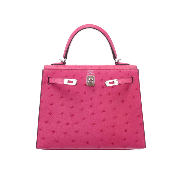 Hermès Kelly 25 Rose Tyrien Ostrich Palladium Hardware 2019