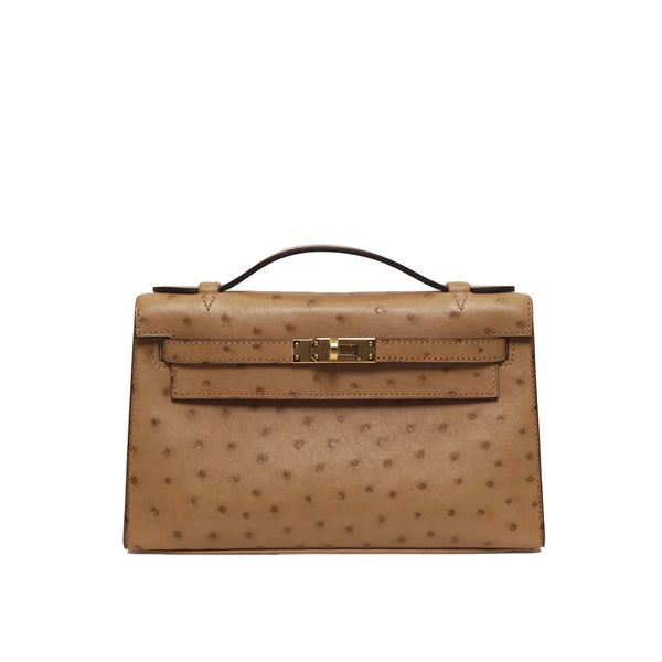 Hermès Kelly Pochette Chai Ostrich Gold Hardware 2024