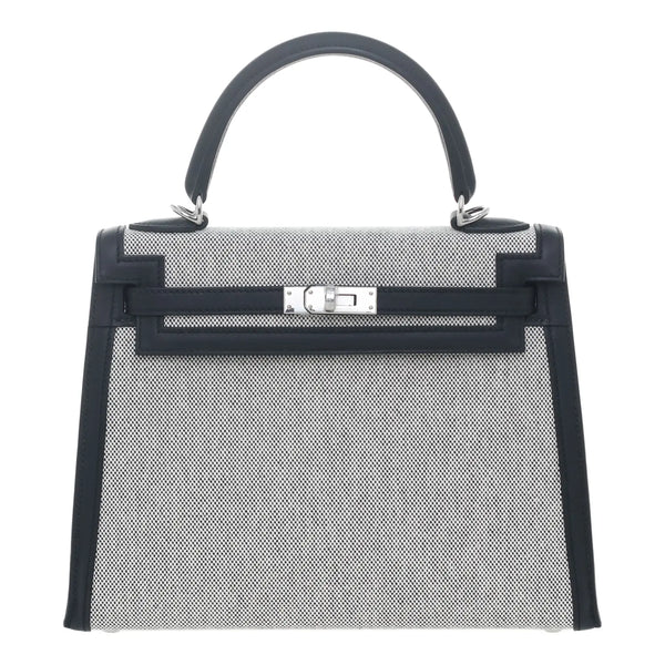 Pre-Owned Hermès Toile H Swift Kelly 25 Sellier Bag Noir Grey